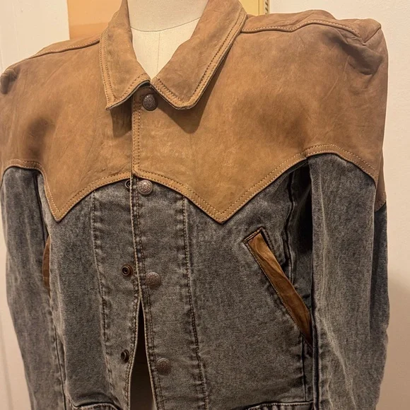 R13 Two-Tone Suede Yoke Denim Jacket - Brown & Gray - Picture 2 of 6